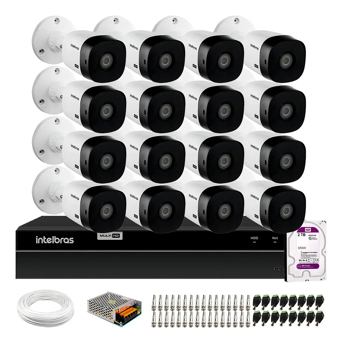 16 Câmeras Full Hd 1080p + Dvr 16 Canais + Hd 2tb Purple