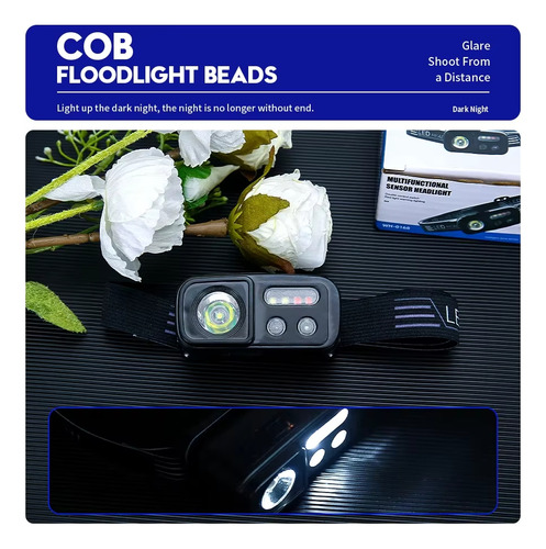 Linterna Frontal Led De Inducción Xpe+cob Con Carga Usb