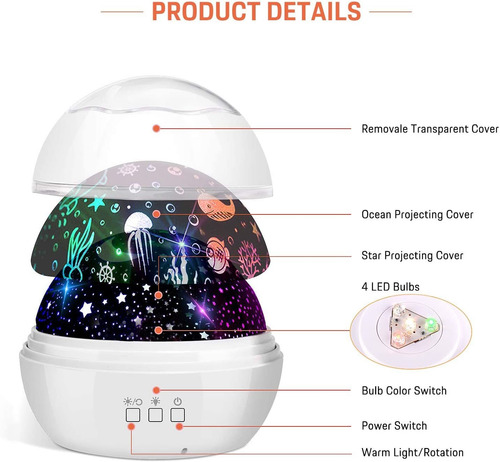 Imagen 2 de 8 de Star Night Light Projector, 3 En 1 Sky Night Light Proj...