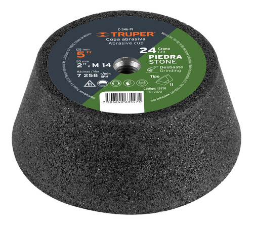 Copa Desbaste 5'' Esmeril M14 Grano 24 Piedra Truper 13791