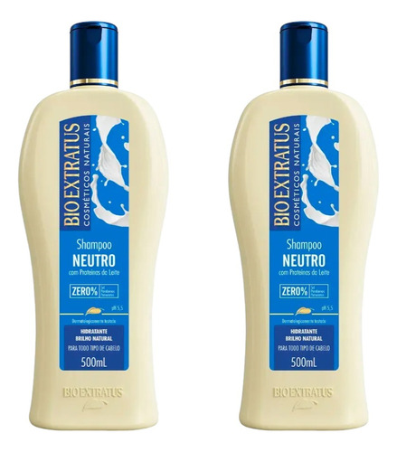 Kit 2 Shampoo Brilho Natural Neutro 500ml Bio Extratus K8269