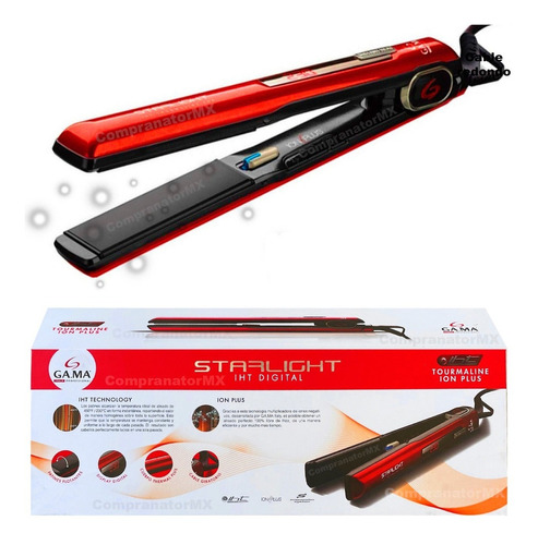 Plancha de cabello GA.MA Italy Starlight Digital IHT Tourmaline Ion Plus roja y negra 110V/220V