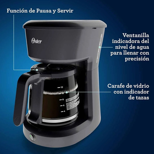 Imagen 4 de 8 de Cafetera Oster Bvstdcs12 Semi Automática Negra De Filtro