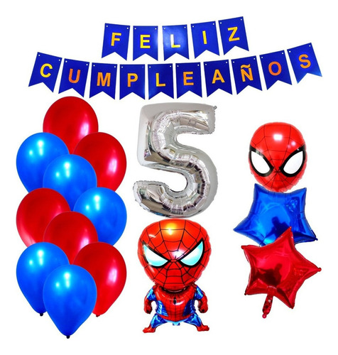 Combo Kit Deco Globos Hombre Araña Spiderman+feliz Cumple