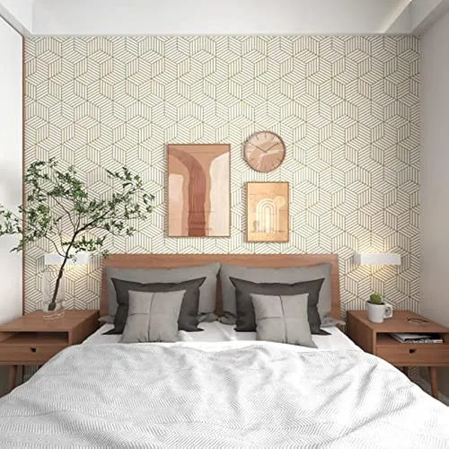 Papel Pintado Geométrico Dorado Y Blanco Peel And Stick Wall