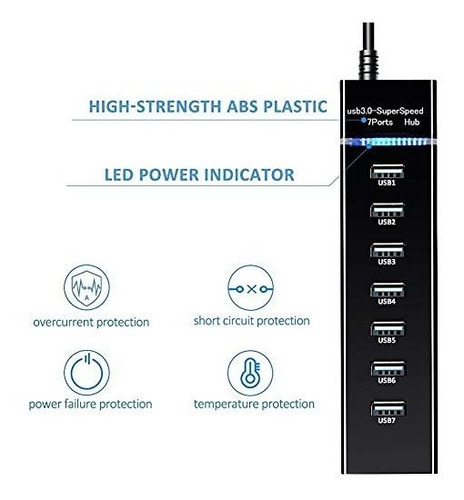 Hub Usb 3.0 7 Puerto Divisor Dato Cable Largo 38 Para Pc