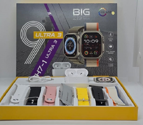 Reloj Smartwatch Ultra 3 Big + 7 Mallas Auricular Bluetooth Deportivo Multicolor 7 Mallas