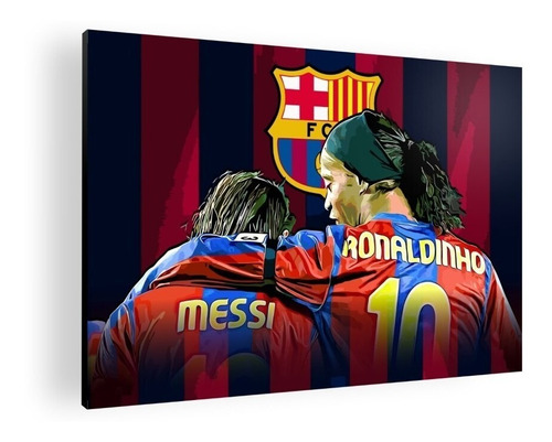 Cuadro Decorativo Mural Poster Ronaldinho Y Messi 60x42 Mdf