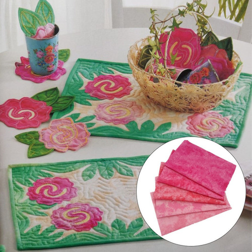 5 Piezas De Tela De Teñido Anudado Estampada, Rosado