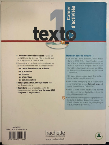 Texto A1 - Livre De L'élève - Lopes & Le Bougnec, Hachette (Usado)