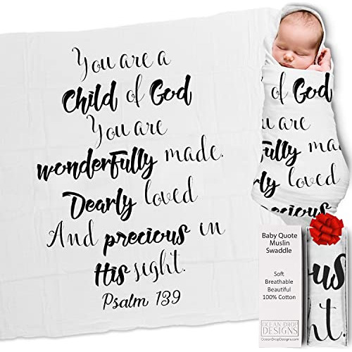 White Muslin Baby Swaddle Blanket - Psalm 139 Child Of God Q