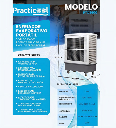 Climatizador portátil frío Practicool PTC3600 blanco/gris 127V