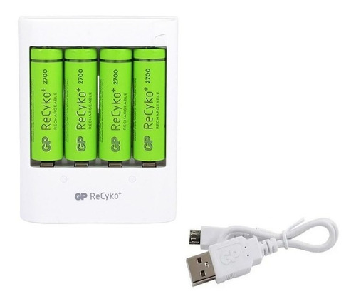 Imagen 2 de 8 de Cargador Pilas Gp + 4 Aa Recargables 2700mah