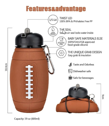 Botella Balon Plegable For Agua Deport Futbol Americano