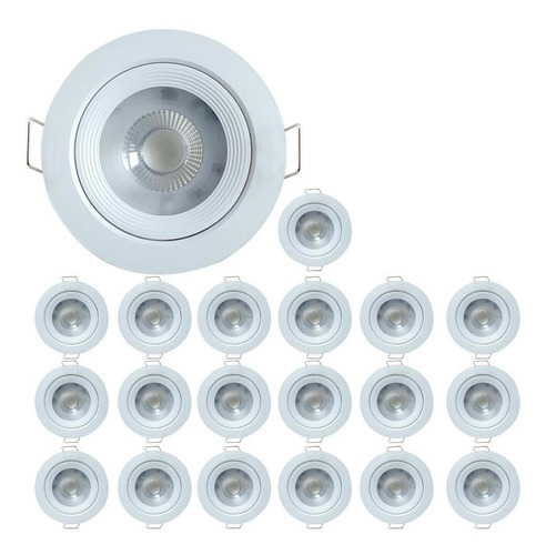 Kit 20 Spot Led Dicroica Embutir Redondo 5w 3000k Mr16