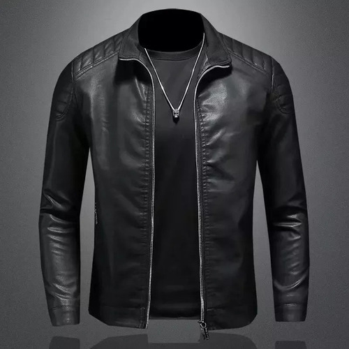 Chaqueta De Cuero Motero Ajustada A La Moda Para Hombre