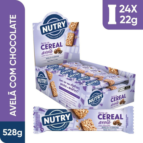 Barra De Cereais Avelã Com Chocolate 22g C/ 24 Un. Nutry