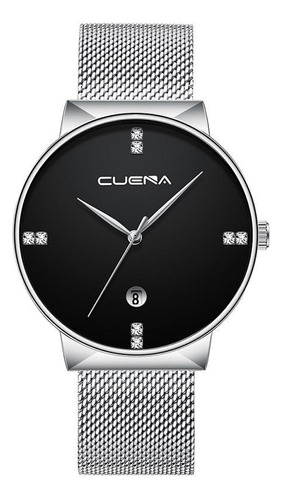 Relógio Masculino Cuena Espirion Malha De Aço Silver Black