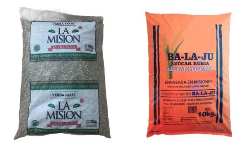 Combo Yerba Mate Rojo X 10kg Y Azúcar Mascabo Balajú X 10kg