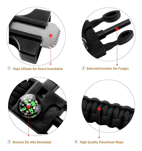 H Pulsera De Supervivencia Paracord, Brazalete Táctico 5 En