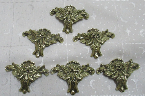 Antiguo Lote 6 Herrajes Bronce Diseño Flores Para Muebles