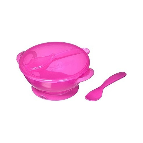 Imagen 2 de 9 de Porta Comida Bebé Rosa Plato Tapa Cuchara Nuby Bol