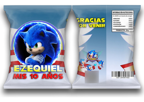 Bolsitas Golosineras Chip Bag Sonic X 40 Personalizadas