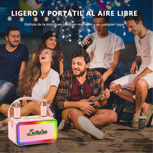 Moreka 393+ Altavoz Bluetooth Portátil Recargable Altavoz Subwoofer Inalámbrico Bluetooth Ipx6 Altavoz De Música Con Luces De Discoteca Rgb Para Fiesta Al Aire Libre Patio Con 2 Micrófonos Color Rosa