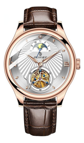 Senors Moon Phase Mechanical Tourbillon Reloj De Cuero