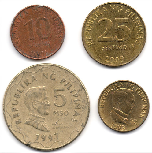 Filipinas 10 Y 25 Centavos Y 5 Pesos 1997 (4 Monedas)