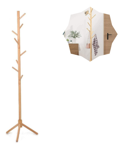 Perchero Madera Bambú 8 Perchas Deco Nórdico Bamboo Color Marrón