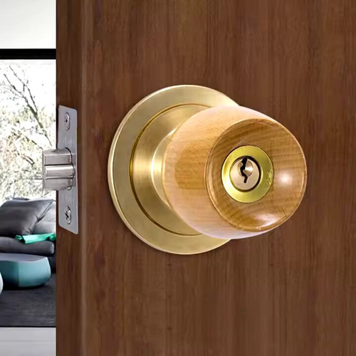 Cerradura Pomo De Puerta De Madera Clara Con 2 Llaves