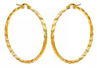 Aretes Argollas Tubular Modelo Entorchada Enchapados En Oro