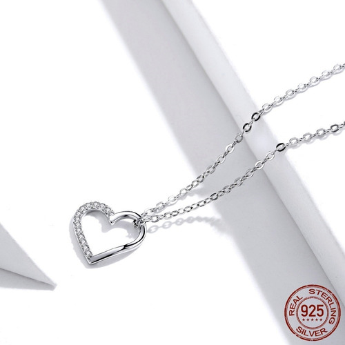 Collar De Plata 925 Con Circones Diseño Corazón Amor