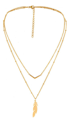 Ay Collar Con Doble Colgante De Pluma De Hoja Dorada
