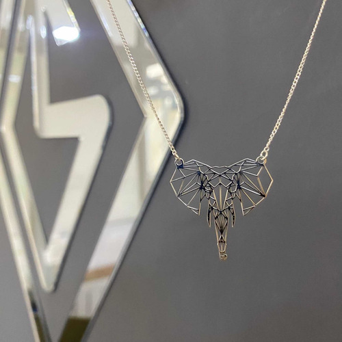 Imagen 6 de 10 de Collar Dije Elefante De Plata Ley 925 Origami Mujer Agálea
