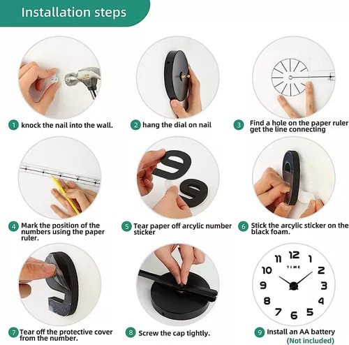 Reloj De Pared 3d Grande Números Negros/reloj Murales