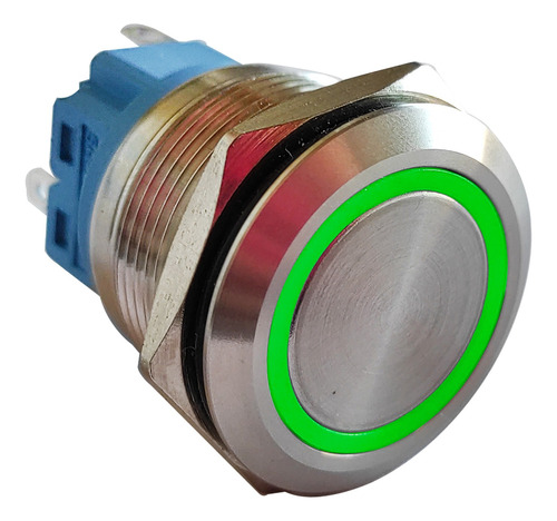 Pulsador De Metal Boton Led Verde 22mm Con Retencion + Cable