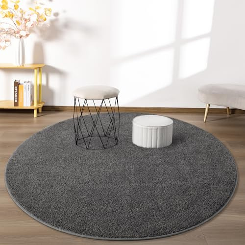 Alfombra Redonda Gris Oscuro 4x4 M Suave Y Cómoda