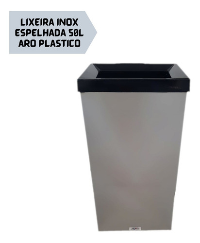 Lixeira Inox Espelhada Aro Plástico 50 Litros Cesto De Lixo