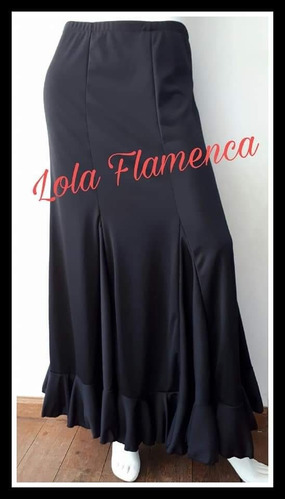 Falda De Baile Flamenco Negra C/ Volado 6 Gajos Jersey Set 