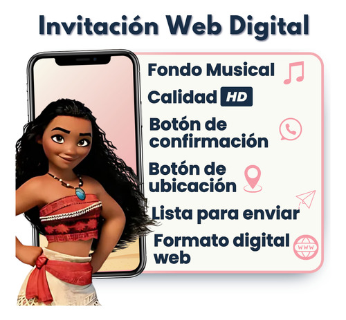 Invitación Digital Web Interactiva Animada Moana