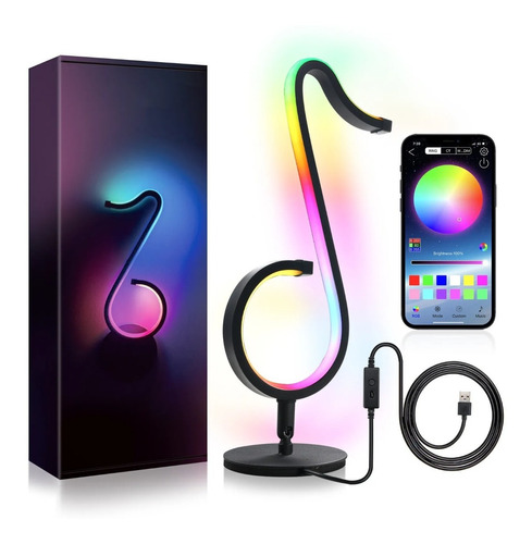 Lampara De Mesa Led Rgb Nota Musical Control Remoto