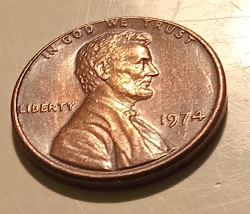 Moneda Antigua U S A - 1 Cent 1974 - Abraham Lincoln (raro) (Usado)