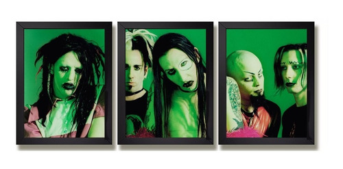 3 Quadros C Moldura Marilyn Manson Banda Rock