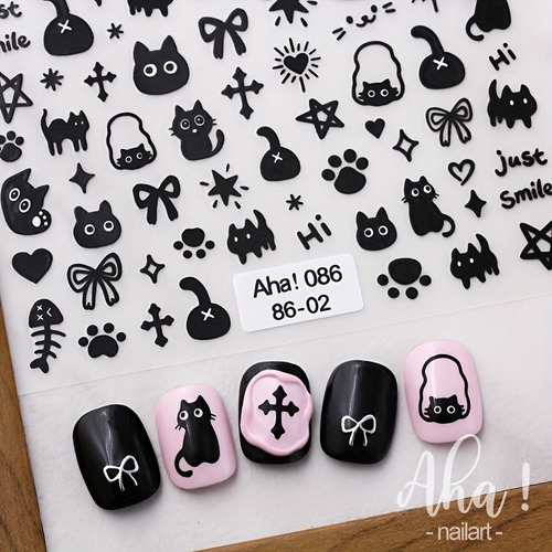 5 Pegatinas Autoadhesivas For Uñas Con Diseño De Gato De