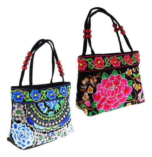 Bolso Bordado Con Flores Para Mujer, 2 Unidades [u]