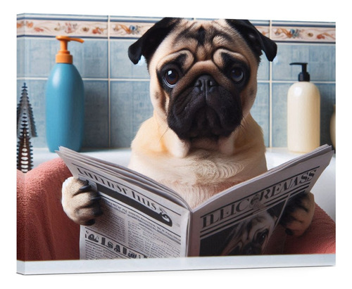 Cuadro Decorativo Canvas Pug Despues De Una Ducha 75x50