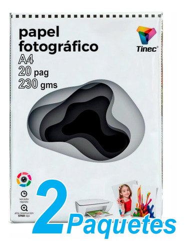 Papel Fotográfico 230gms Tinec A4 20hojas Alta Resolución 