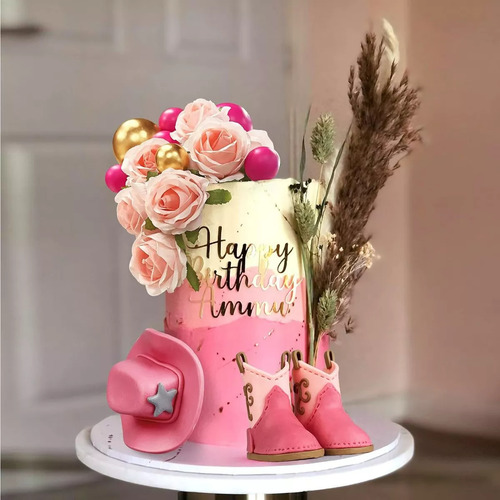 Toppers Para Pastel Cake Toppers Cumpleaños Letreros Pastel Color Rosa
